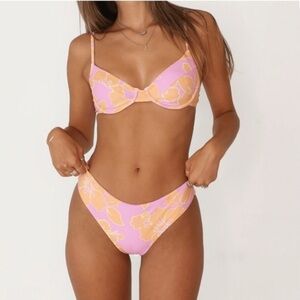 NWT Aurelle Kiva High Waisted Bikini Set in Pink & Orange Women’s Size Large